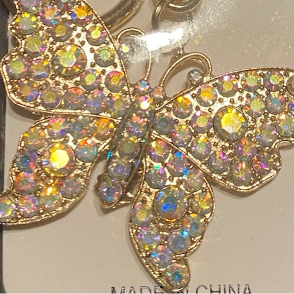 Gold Butterfly Keychain with Iridescent Crystals